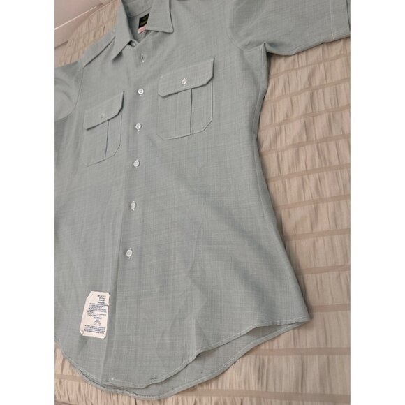 Vintage Men's FLYING CROSS Uniform Shirt - Green Short Sleeve Size Small 10 1/2 - Picture 5 of 11